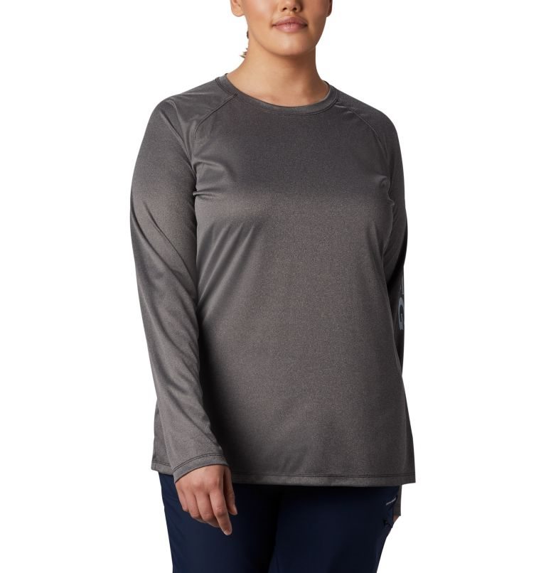 Women's Columbia PFG Tidal Tee Heather Long Sleeve Sweatshirts Dark Grey | Plus Size CA-X4A08